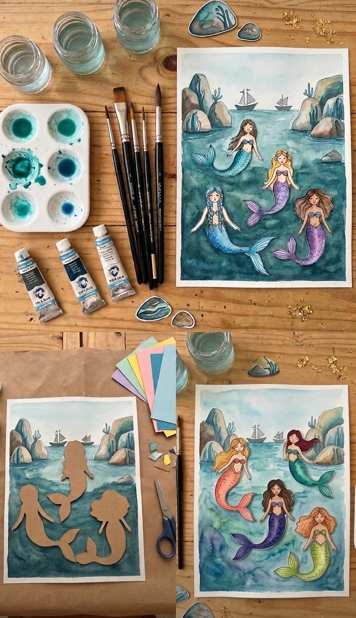 Cena de aquarela com recortes móveis — técnica do Ateliê Itinerâncias