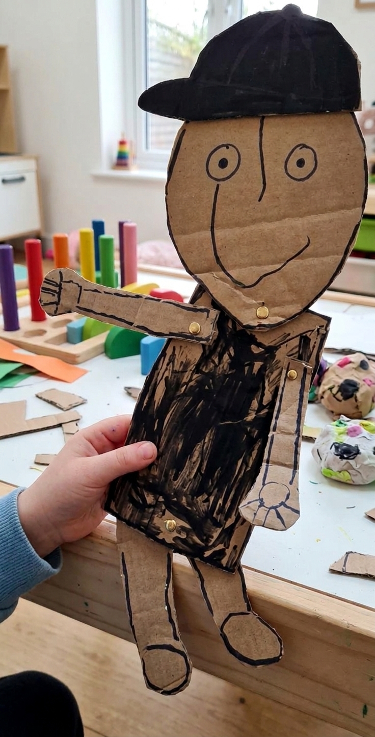 Bonecos articulados de papelão — técnica do Ateliê Itinerâncias