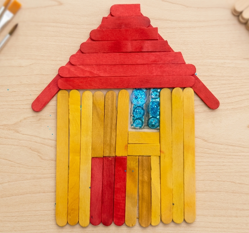 Casinhas de palito colorido — técnica do Ateliê Itinerâncias