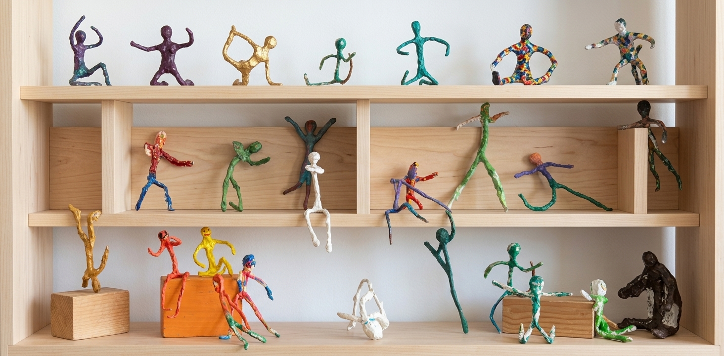 Bonequinhos em papel machê e arame — técnica do Ateliê Itinerâncias