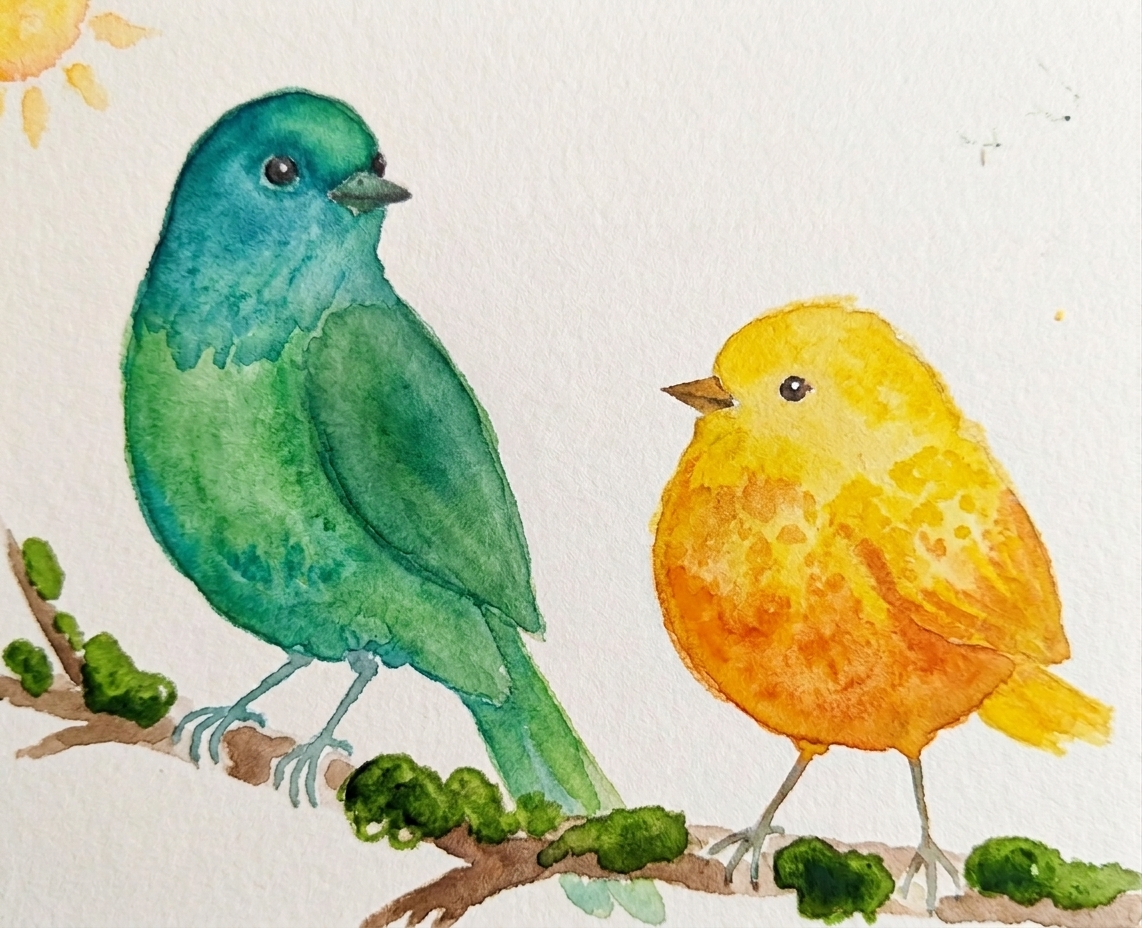 Pássaros em aquarela — técnica do Ateliê Itinerâncias