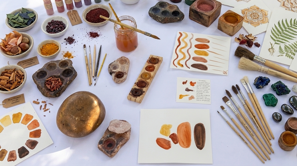 Laboratório de tintas naturais — técnica do Ateliê Itinerâncias