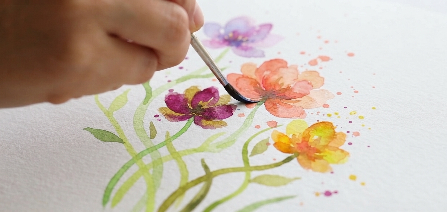 Aquarela de flores soltas (wet-on-wet) — técnica do Ateliê Itinerâncias