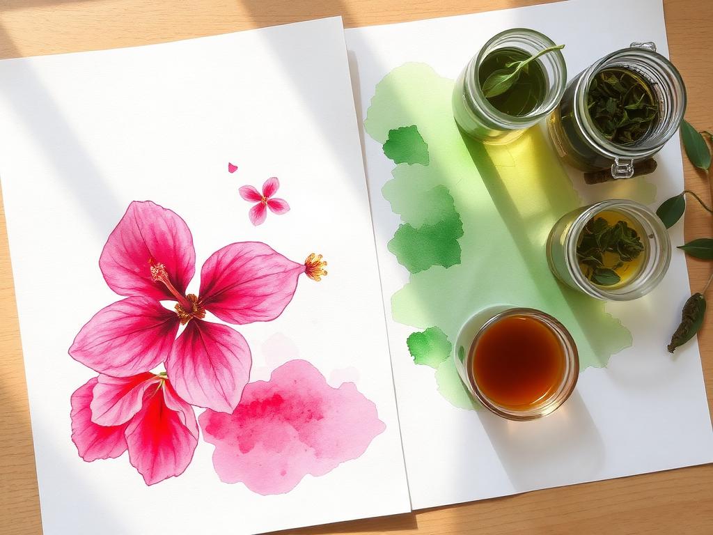 Aquarela de flores e chás — técnica do Ateliê Itinerâncias