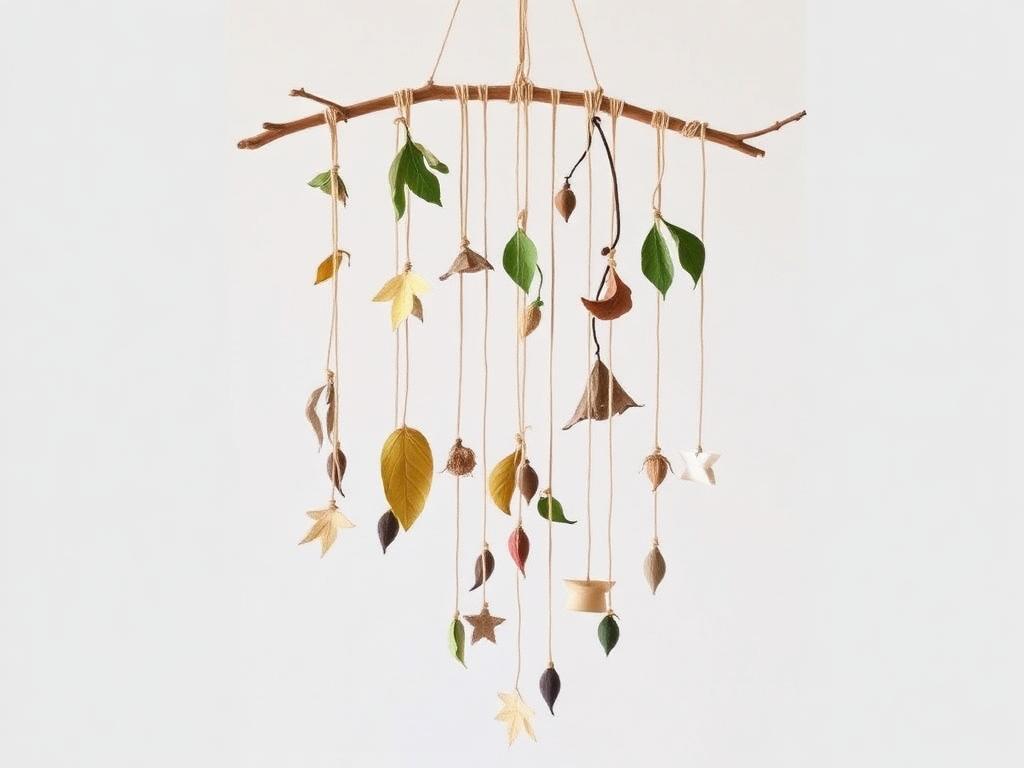 Móbiles de gravetos suspensos — técnica do Ateliê Itinerâncias